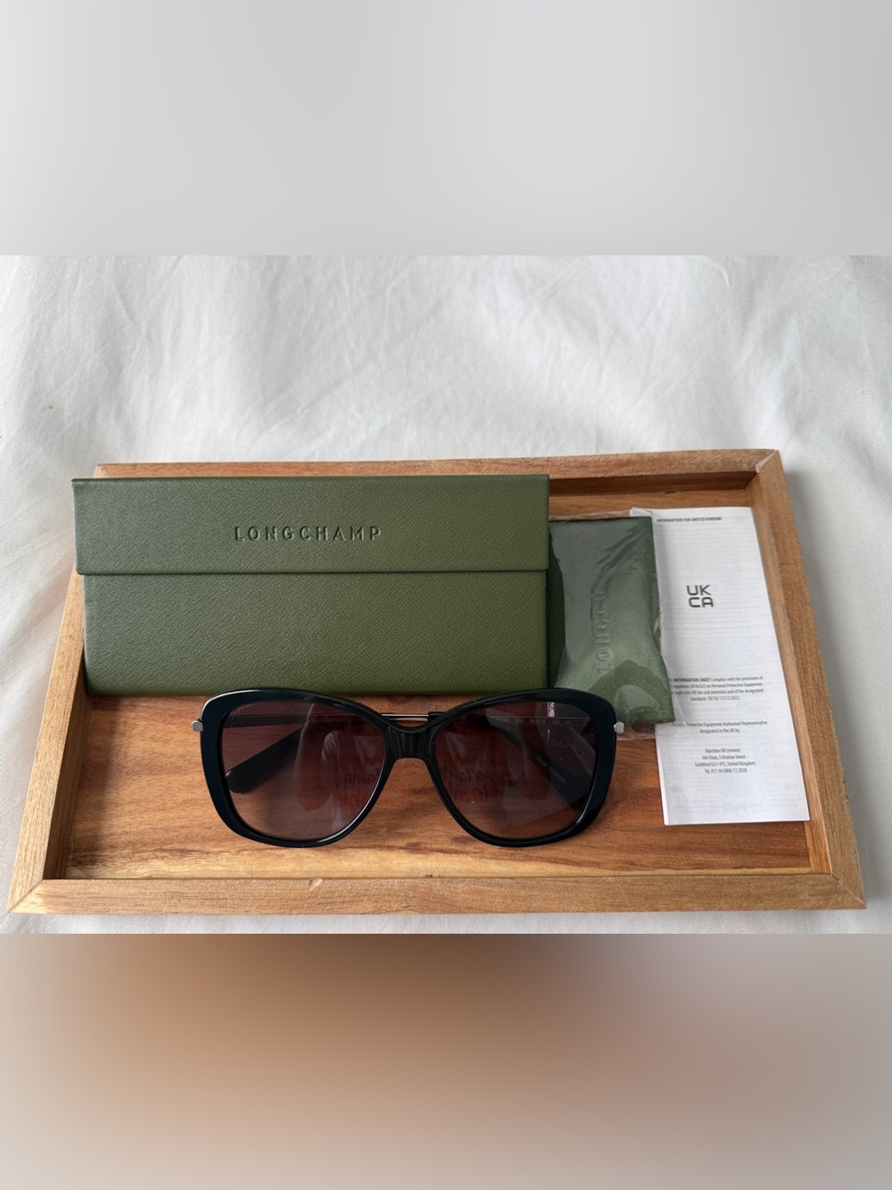 Authentic Longchamp Black Sunglasses with Green Case